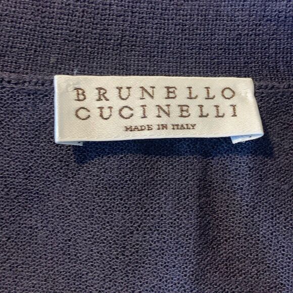 Brunello Cucinelli Striped Tunic Cardigan Sweater Women's XL Pockets Gray & Navy - Picture 11 of 15